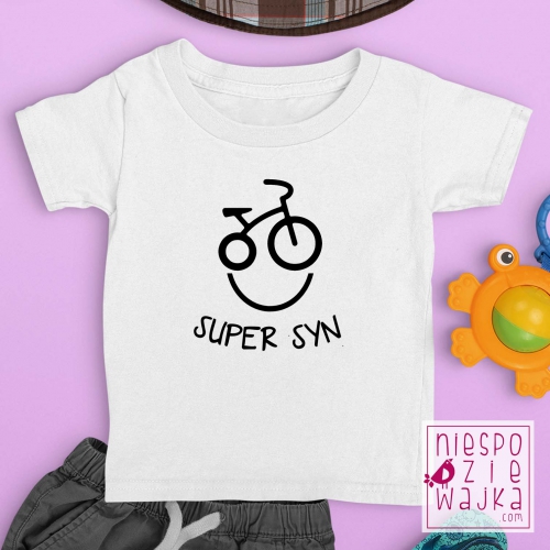 Koszulka dziecięca biała 3-4 lata Super Syn na rower