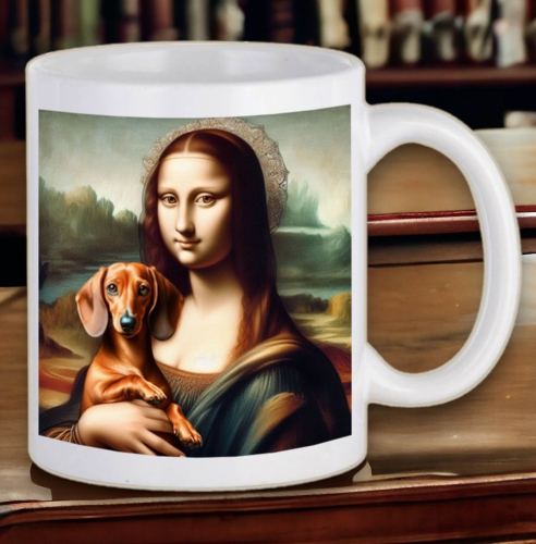 Kubek Mona Lisa z jamnikiem Leonardo da Vinci