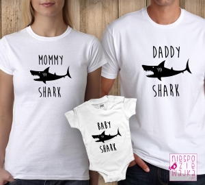 Komplet Baby, Mommy, Daddy Shark - czarno-biały
