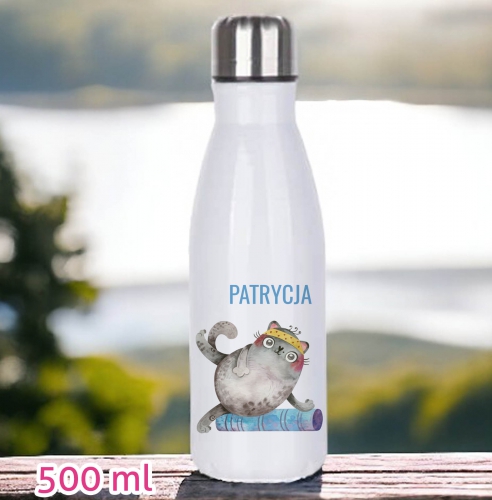 Butelka na wodę, fitness, butelka na wodę Ćwiczący kot + imię
