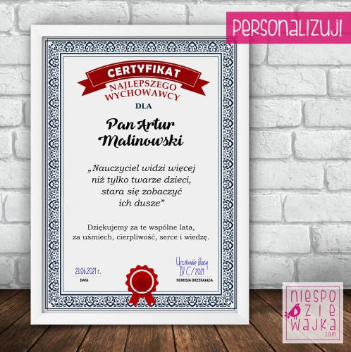 Ramka A4 - Certyfikat Najlepszego Wychowawcy
