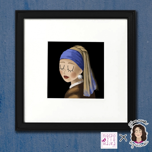 Rysunek Dziewczna z perłą wydruk na płótnie - ramka 25x25 cm