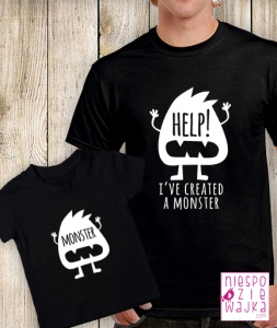 Komplet Help, I\'ve created a monster dla Taty i dziecka  - czarne