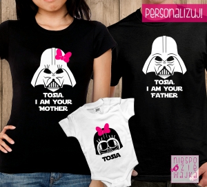 Komplet 2 koszulek + body I am your father/mother czarno-biały