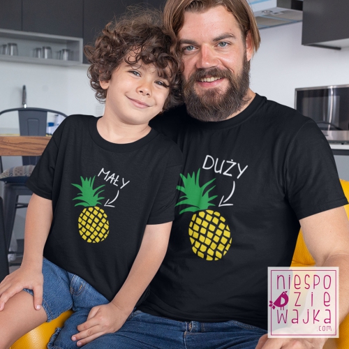 Komplet koszulka dziecięca lub body + koszulka męska Duży Ananas Mały Ananas