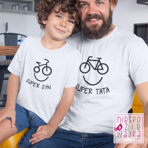 Komplet koszulek dla Taty i Syna na rower Happy Bike