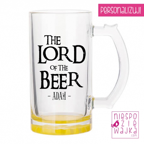 Kufel szklany żółty niespodziewajka The Lord of the beer imię