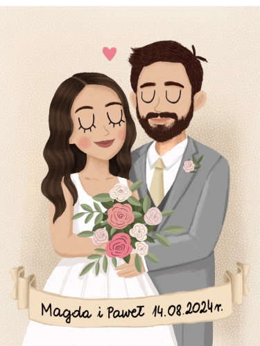 Portret rysunkowy DWIE OSOBY ślubny w technice cyfrowej