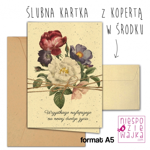 Kartka ślubna A5 z kopertą w środku Kwiaty prezent na ślub