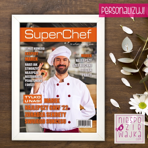 Ramka okładka czasopisma Super Chef + imię, zdjęcie - dla szefa kuchni, kucharza